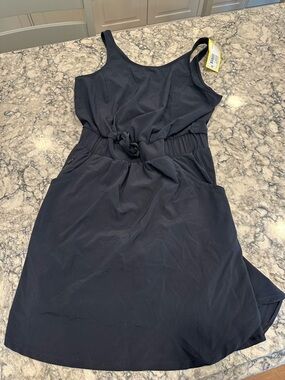 Women's Black Sleeveless Knit Tie-Waist Dress